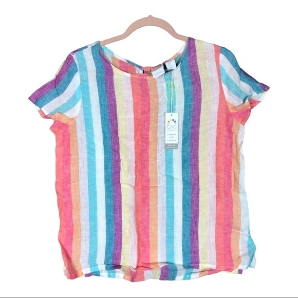 C&C California 100% linen top striped colorful boho - Picture 1 of 7